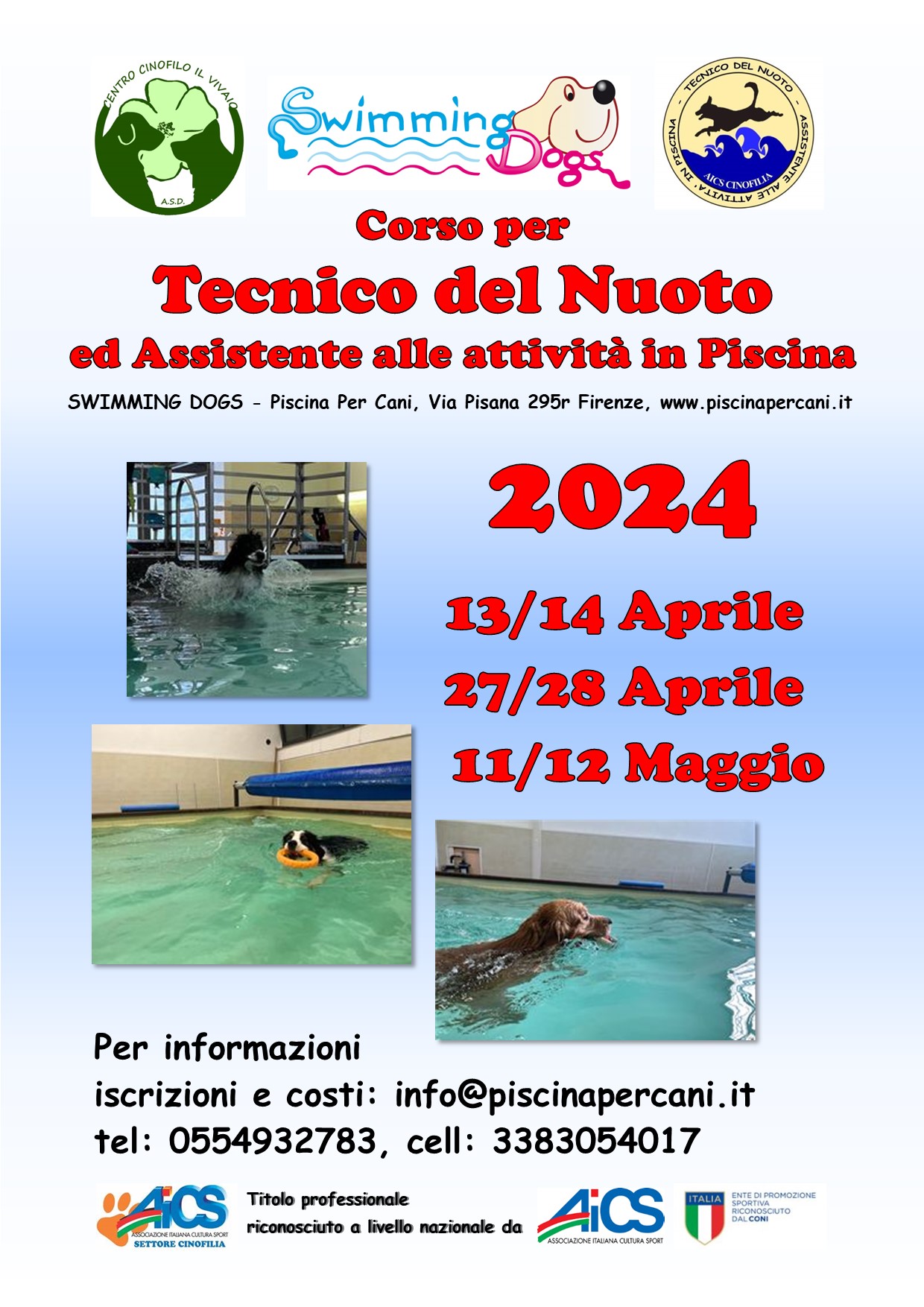 CORSO TECNICO DEL NUOTO ED ASSISTENTE DELLE ATTIVITA’ IN PISCINA – CENTRO CINOFILO IL VIVAIO A.S.D.